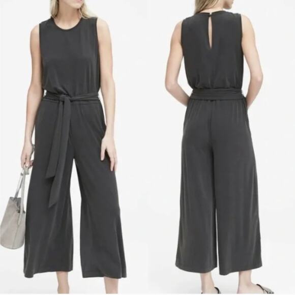 Banana Republic Women's Sleeveless Wide Leg Cropped Jumpsuit Black Size 14 - Picture 1 of 9